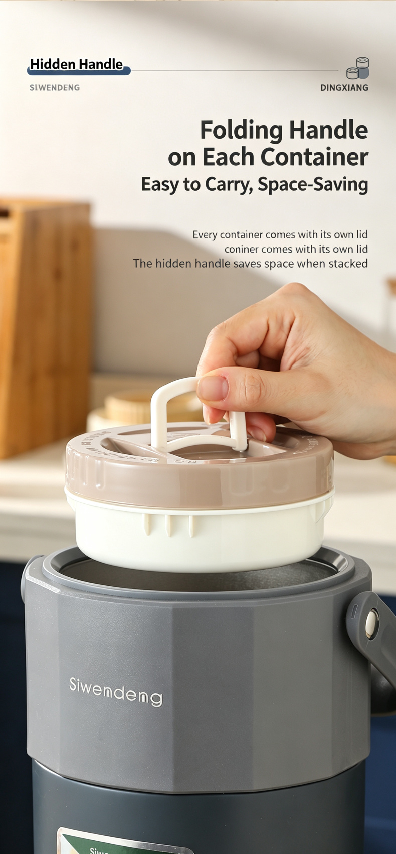 Folding handle on a food container